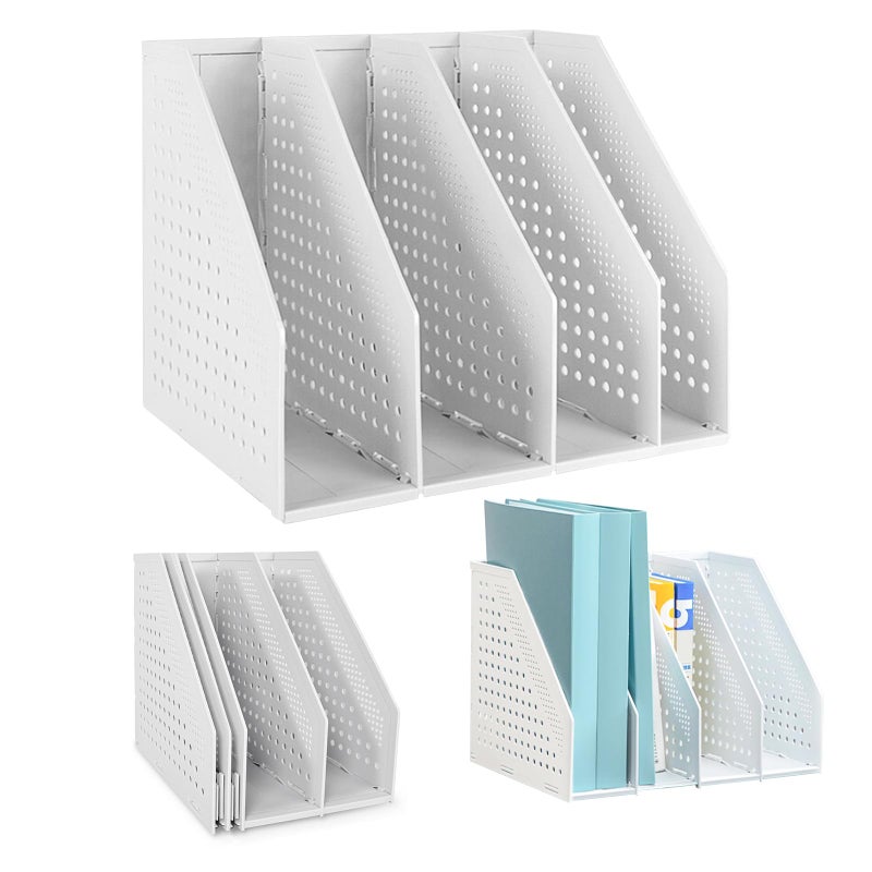 SAYEEC Desktop Collapsible File Magazine Folder Holder 4 Compartment Plastic Hollow Documents Foldable Organizer Files Cabinet Shelf Frames Dividers Rack Display and Storage - Image 1